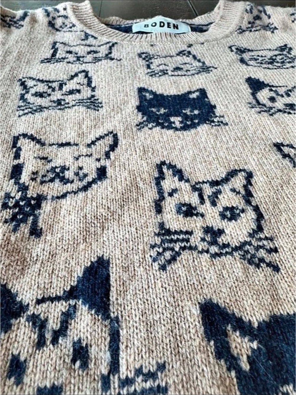 Boden Heather Jacquard Sweater Cat Print Crewneck Sweater - Picture 3 of 8